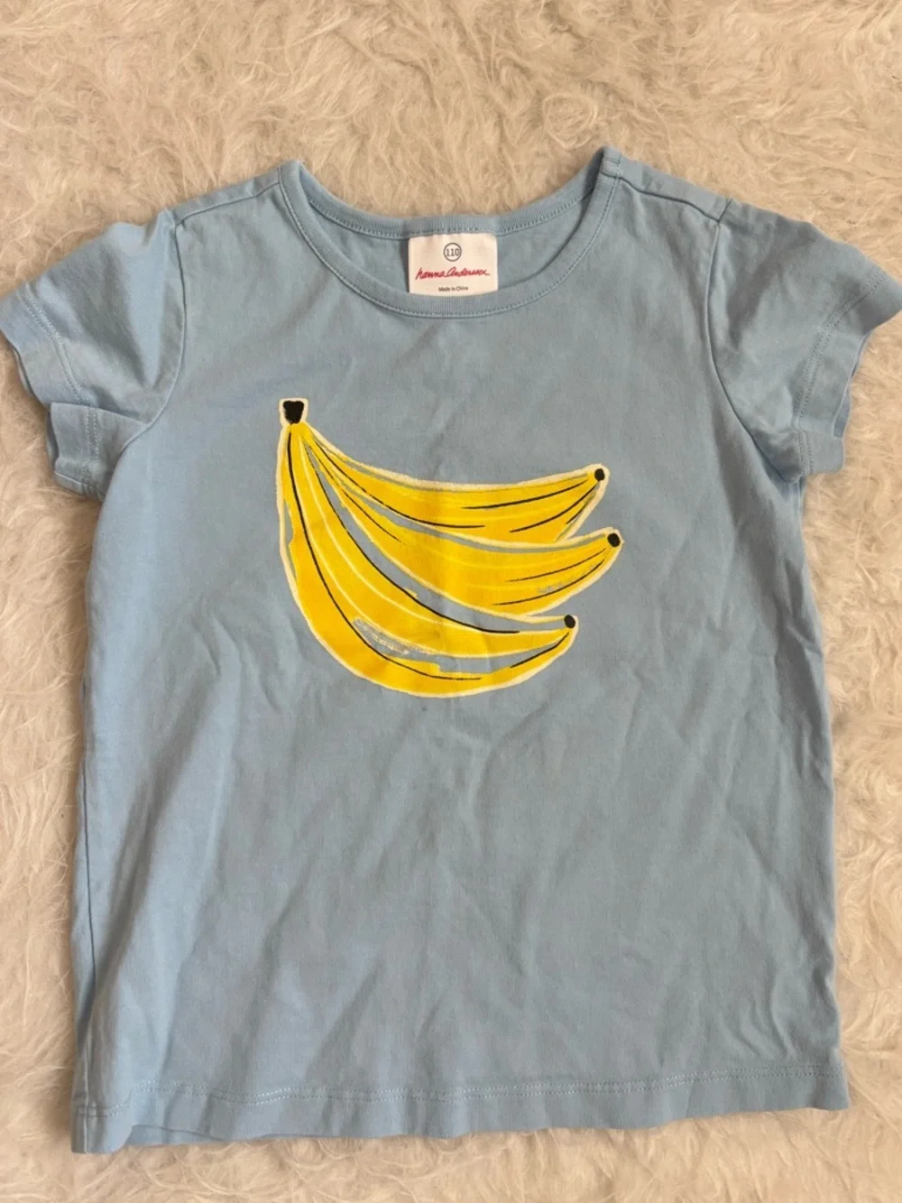 Hanna Andersson Kids Gender Neutral Pale Blue Tee with Yellow Banana Print